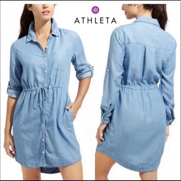 Athleta Dresses & Skirts - Athleta Chambray Shirt Dress with Drawstring Waist